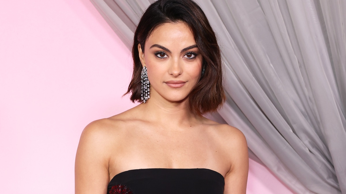 Camila Mendes Stuns in Strapless Dress with Floral Bling