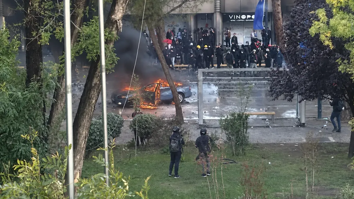 Protesters Set Vehicle Ablaze Amid Clashes Near Albanian Prime Minister's Office