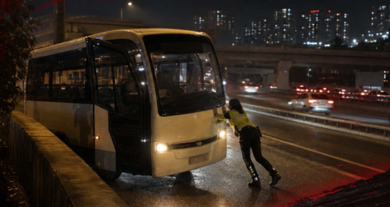 Kadın Polisin Tek Başına Midibüsü İtmesi Sosyal Medyayı Salladı