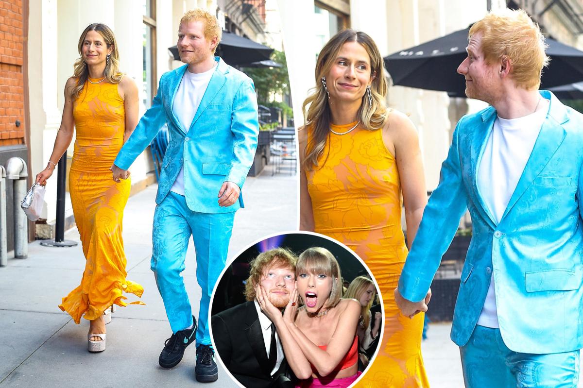 Ed Sheeran's Bold Turquoise Suit Steals the Show at Swift-Kelce Wedding