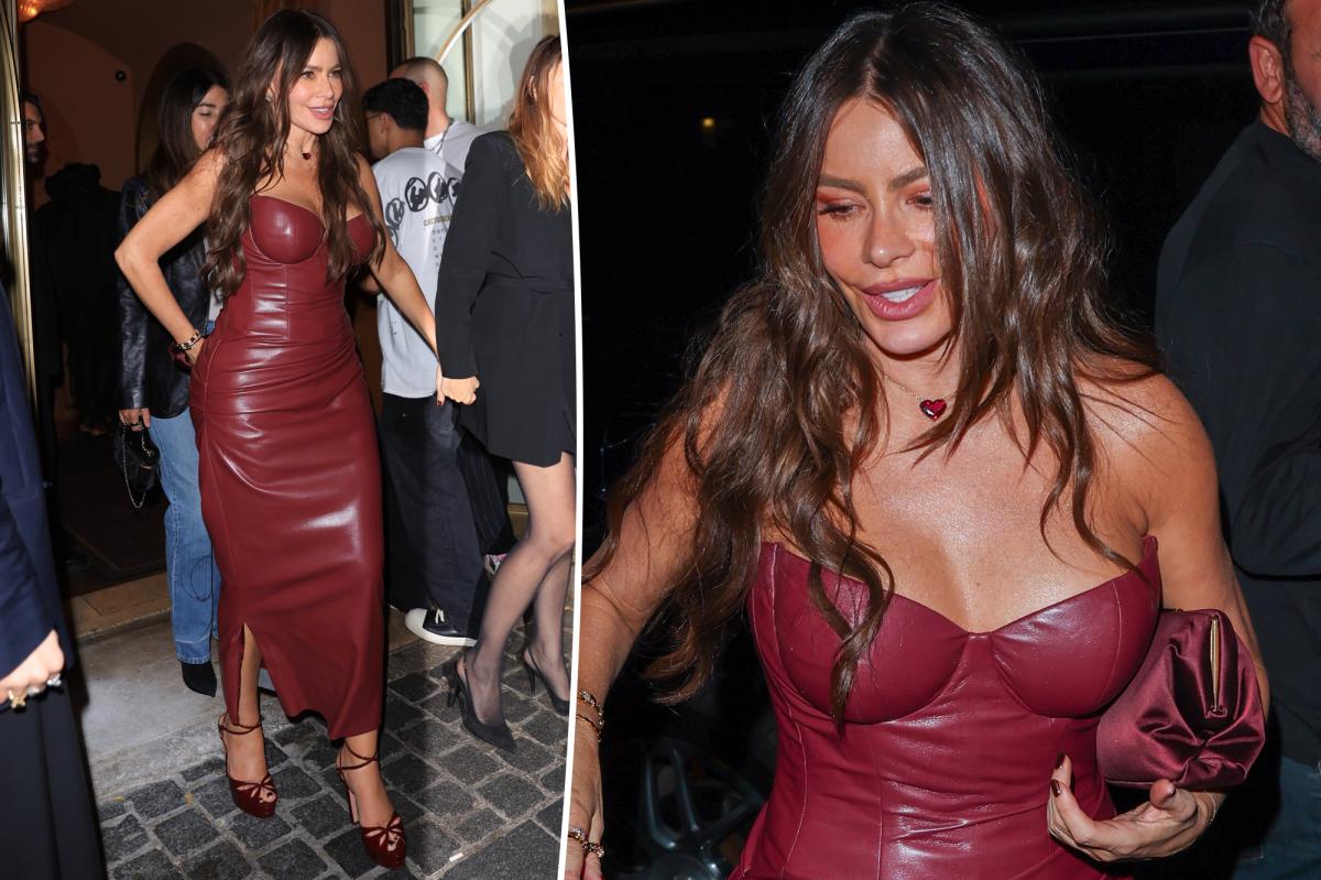 Sofía Vergara Turns Heads in Burgundy Leather During Paris Fashion Week