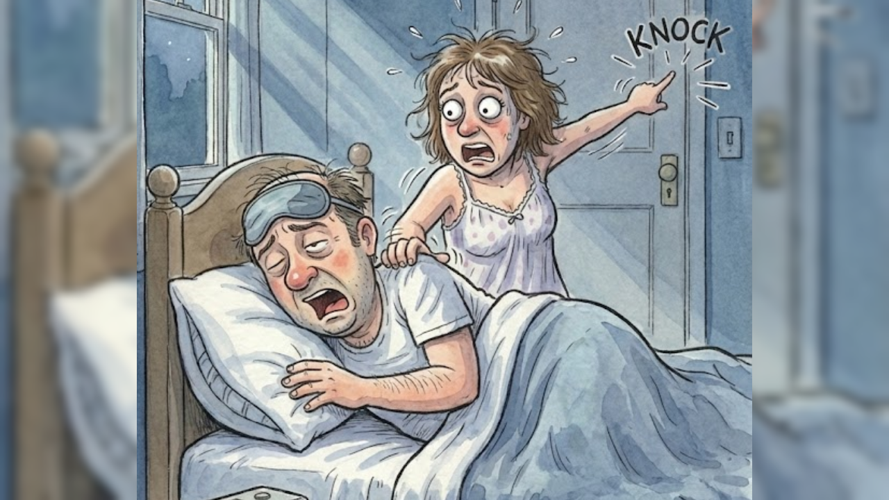 A man and his wife are woken up at 3 a.m. by a loud knocking on the door.