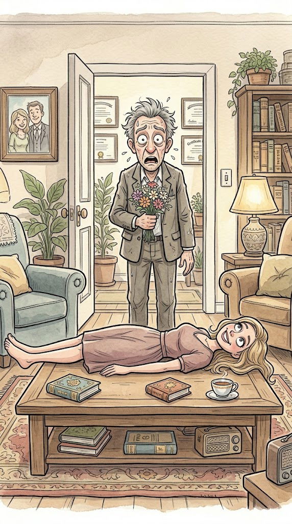 Unexpected Gesture: Husband Surprises Wife with Beautiful Flowers