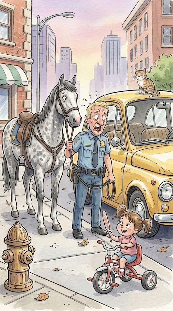 Unexpected Rider: Cöp Takes to the Streets on a Horse