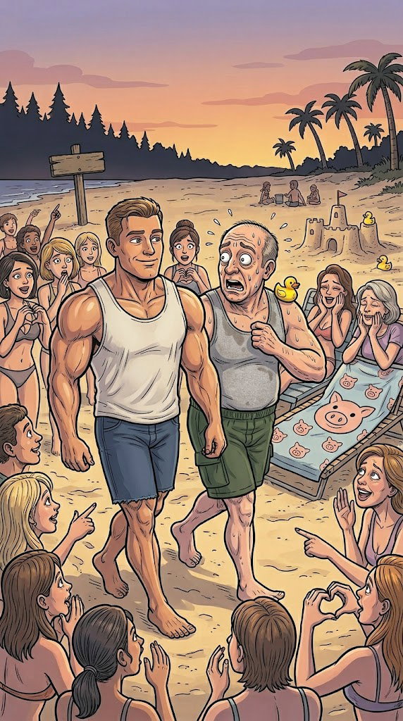 Beach Stroll: What Are These Two Men Up To?