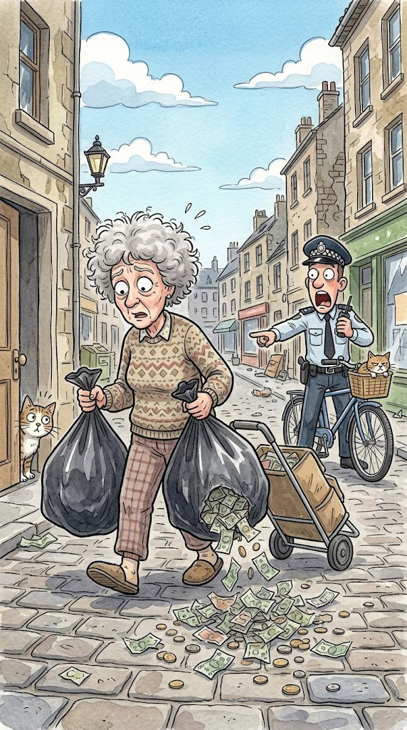 Elderly Woman Takes a Mysterious Walk Down the Street