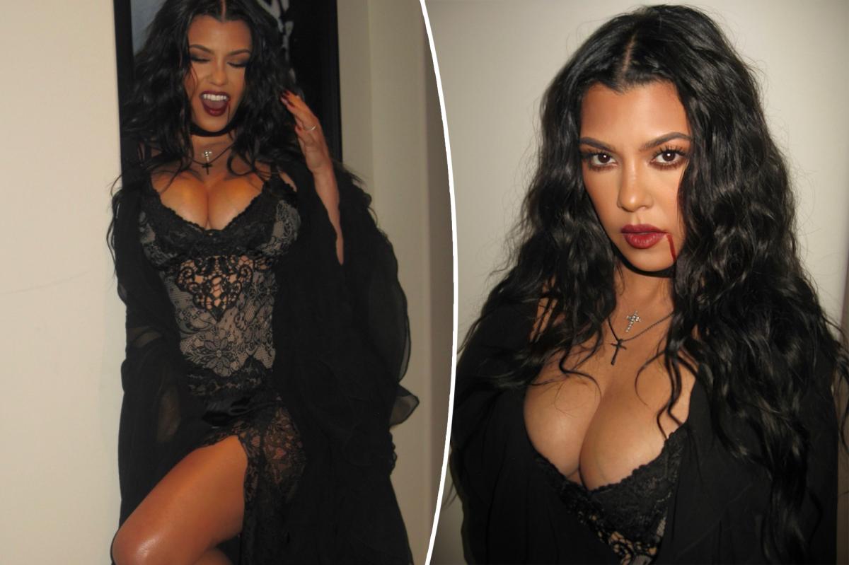 Kourtney Kardashian wears vintage lace and faux blood to Landon Barker’s Vampire’s Ball