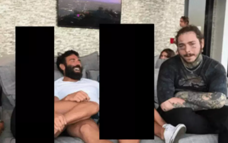Dan Bilzerian reacts after a censored photo of him with Post Malone is released in Epstein documents.