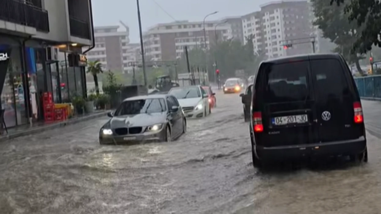 Floods in Prizren: City Park Bridge Submerged Under Water