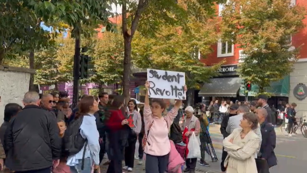 Students call a national protest outside the Ministry of Education in Tirana